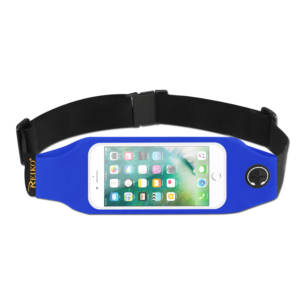 Reiko Running Sport Belt 5 Inches Device with Two Pockets and LED in Blue (5x5 Inches)