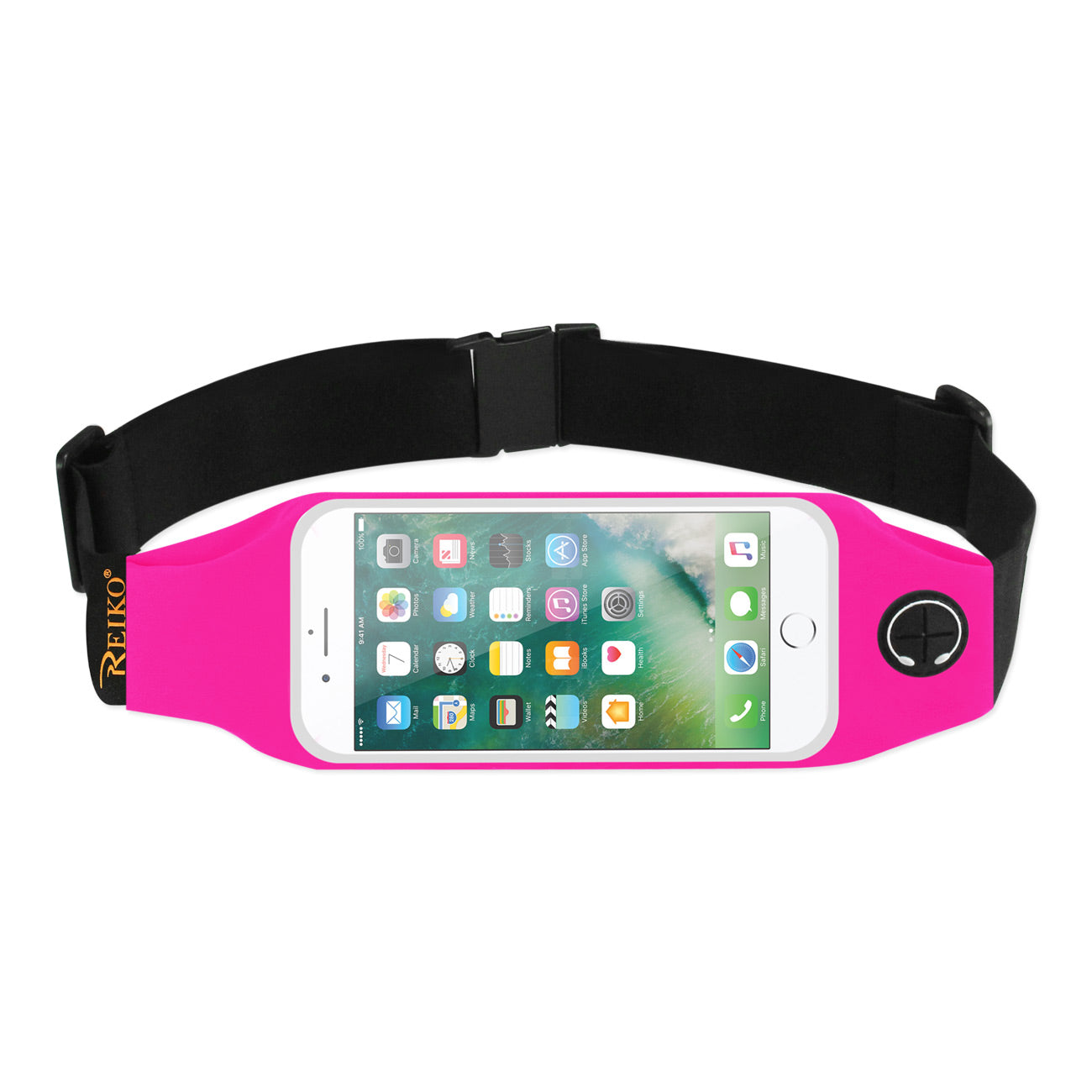Reiko Running Sport Belt for 5.5 Inches Device with Two Pockets and LED in Pink (5.5x5.5 Inches)
