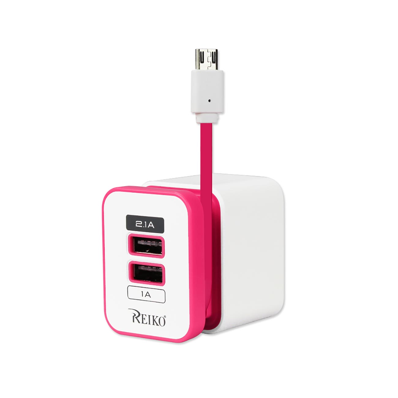 Reiko 2 AMP Dual Port Portable Travel Adapter Charger in Hot Pink