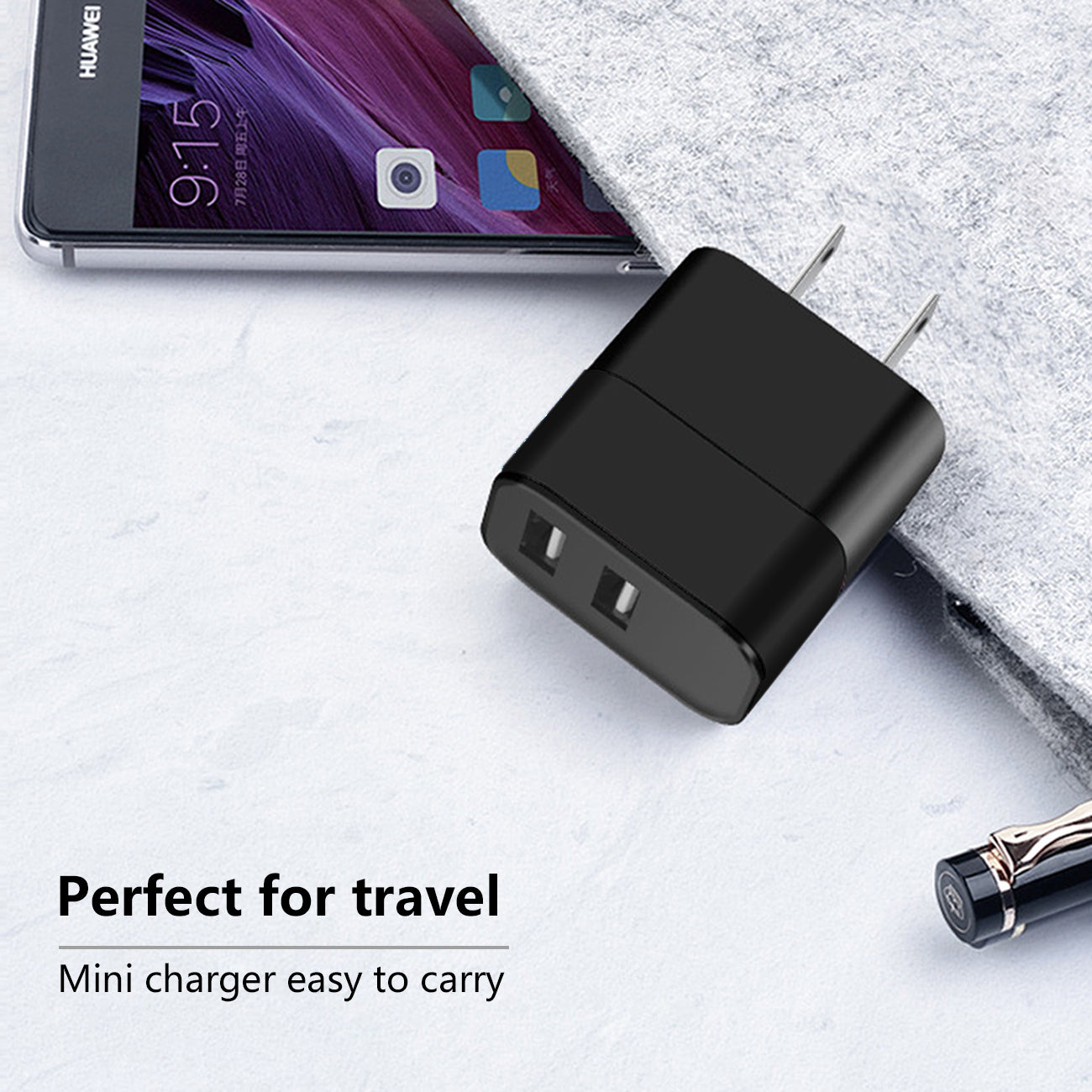 Dual Port USB Wall Charger/ Power Adapter/ Charging Block in Black (12pcs) – view 3