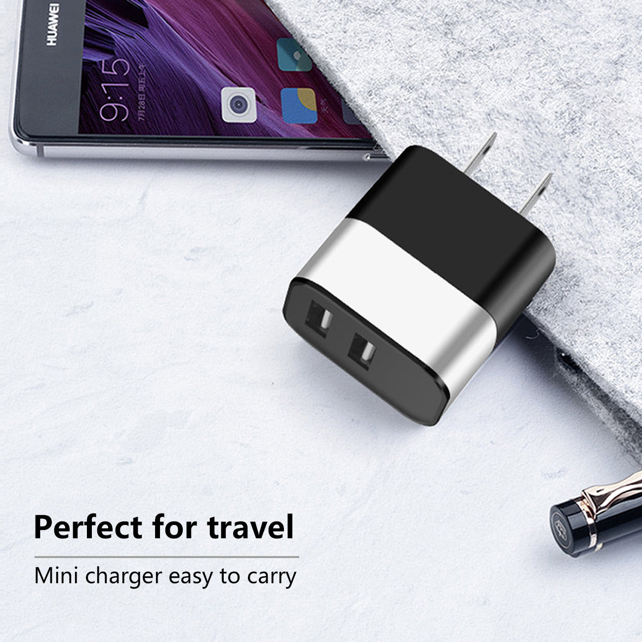 Dual Port USB Wall Charger/ Power Adapter/ Charging Block in Silver (12pcs) – view 3
