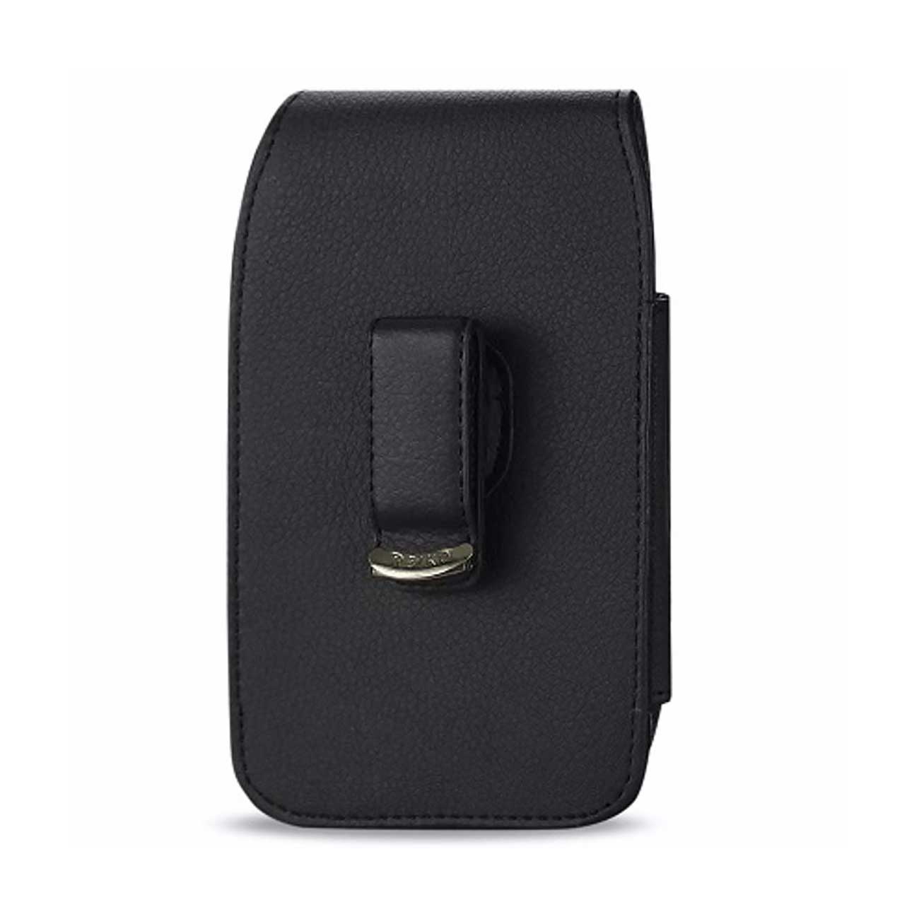 Reiko Vertical Leather Pouch With Magnetic Closure and Belt Loop in Black (7.0 x 3.9 x 0.7 Inches) – view 3