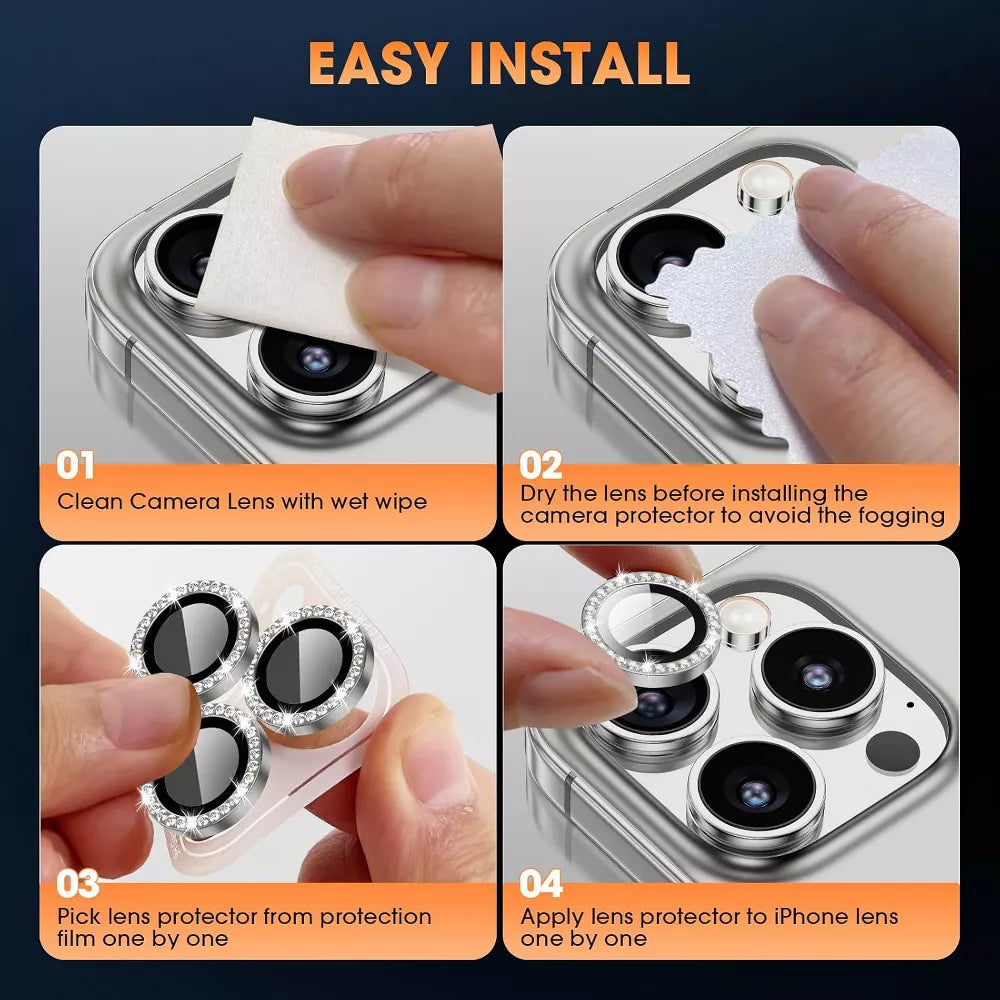 Diamond Camera Lens Protector, Diamond Tempered Glass Camera Cover Screen Protector for iPhone 17 Pro / 17 Max & iPhone 18 Pro Max in Orange – view 4